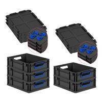 EUROBOX 5x NextGen Color mit Auflagedeckel 12x30x40 cm 11 Liter Schwarz Griffe blau offen - Blau/Schwarz, Kunststoff (30/12/40cm) - PROREGAL