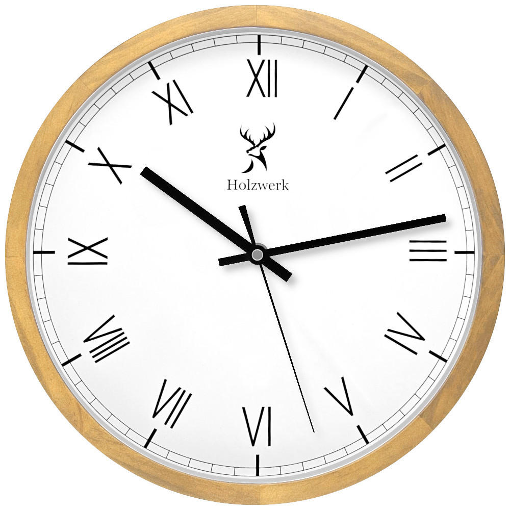 WANDUHR Holz Designer FREIBURG Loft Wand Uhr, beige, weiß - Beige, Glas/Holz (30/30/4.2cm) - Holzwerk