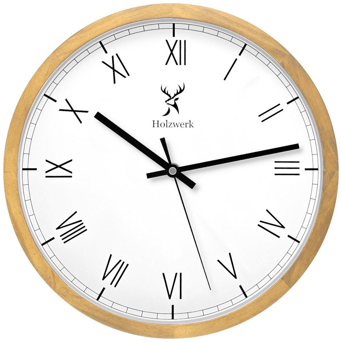 WANDUHR Holz Designer FREIBURG Loft Wand Uhr, beige, weiß - Beige, Glas/Holz (30/30/4.2cm) - Holzwerk