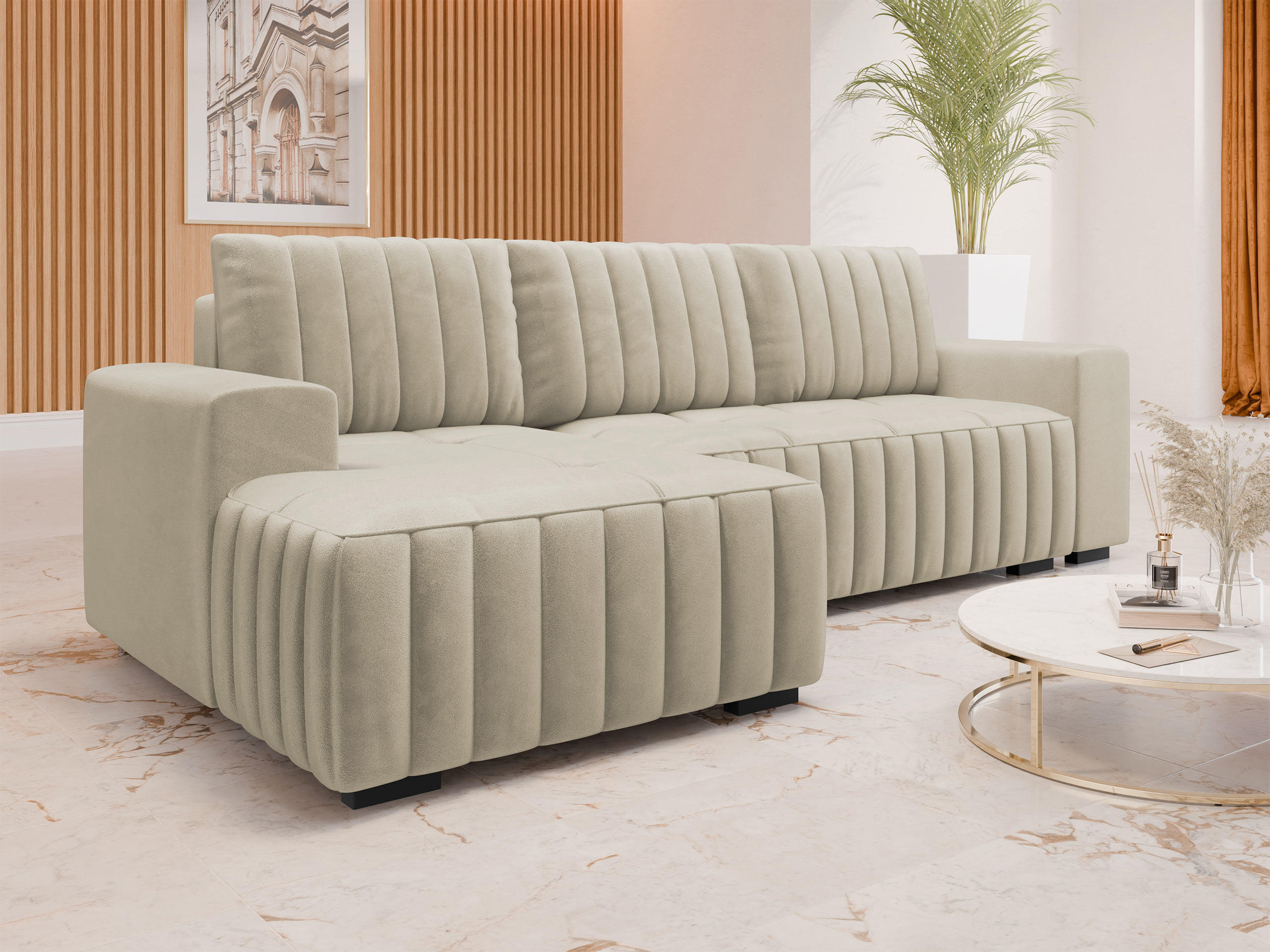 ECKSOFA Hugo, Seite: Links - Dunkelbraun/Beige, Holz/Textil (240/140cm)