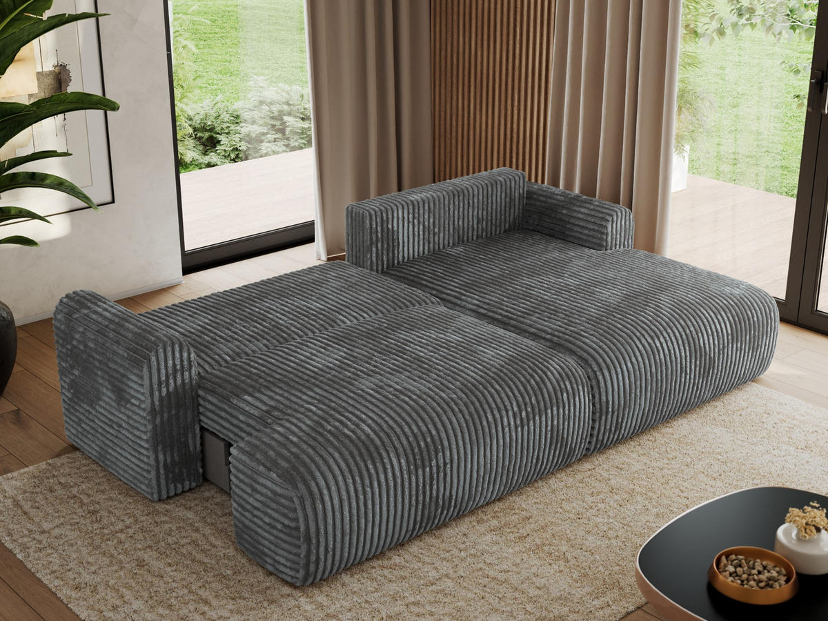 ECKSCHLAFSOFA TONO L Dunkelgrau Cord - rechts - Dunkelgrau/Schwarz, Kunststoff/Textil (150/260cm) - MKS
