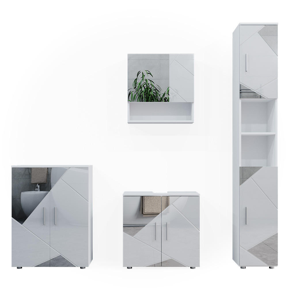 BADMÖBEL-SET Irma Weiß 4 Teile, mit Hochschrank und Kommode - Weiß Hochglanz/Weiß, Holzwerkstoff (80/58.6/41cm) - Vicco