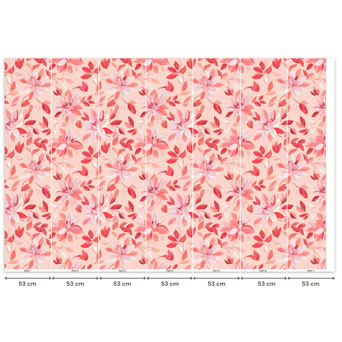 TAPETE - Botanisch - Blumen - Rot - 350x240 cm - Koralle, Papier (350/240cm) - OnlyWow