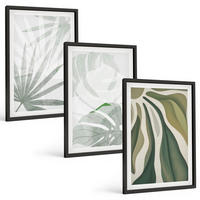 BILDER SET 3er Set - 40x60 cm Schwarzer Rahmen - Blätter von Pflanzen in Grün und Grau - Schwarz, Kunststoff (40/60cm) - TULUP
