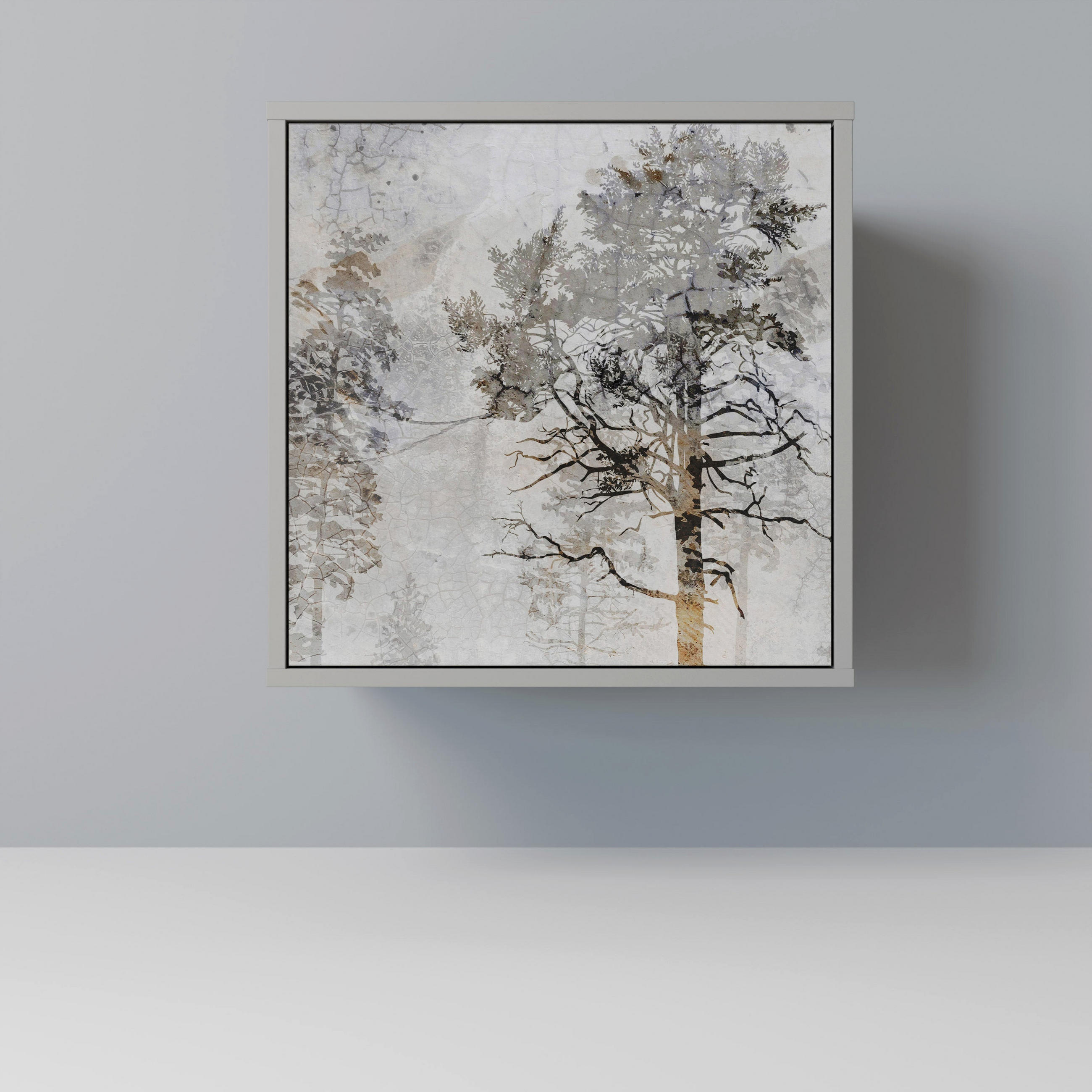 SIDEBOARD FADE IN THE TREES, Grau, 57,5x42x57,5 cm, Ohne Füße - Multicolor/Grau, Holzwerkstoff (57.5/57.5/42cm) - SpaceRebels