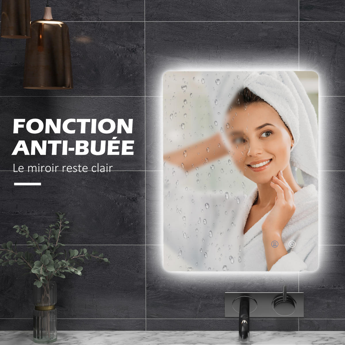 BADEZIMMERSPIEGEL DE-15130 80/60 cm mit 3 LED-Farben und dimmbar Weiß - Transparent, Glas (60/3/90cm) - ComfortXL