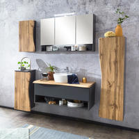 BADMÖBEL-SET 5-TLG. Kahla-03 - Anthrazit/Braun, Holzwerkstoff (216/200/52cm) - Lomado