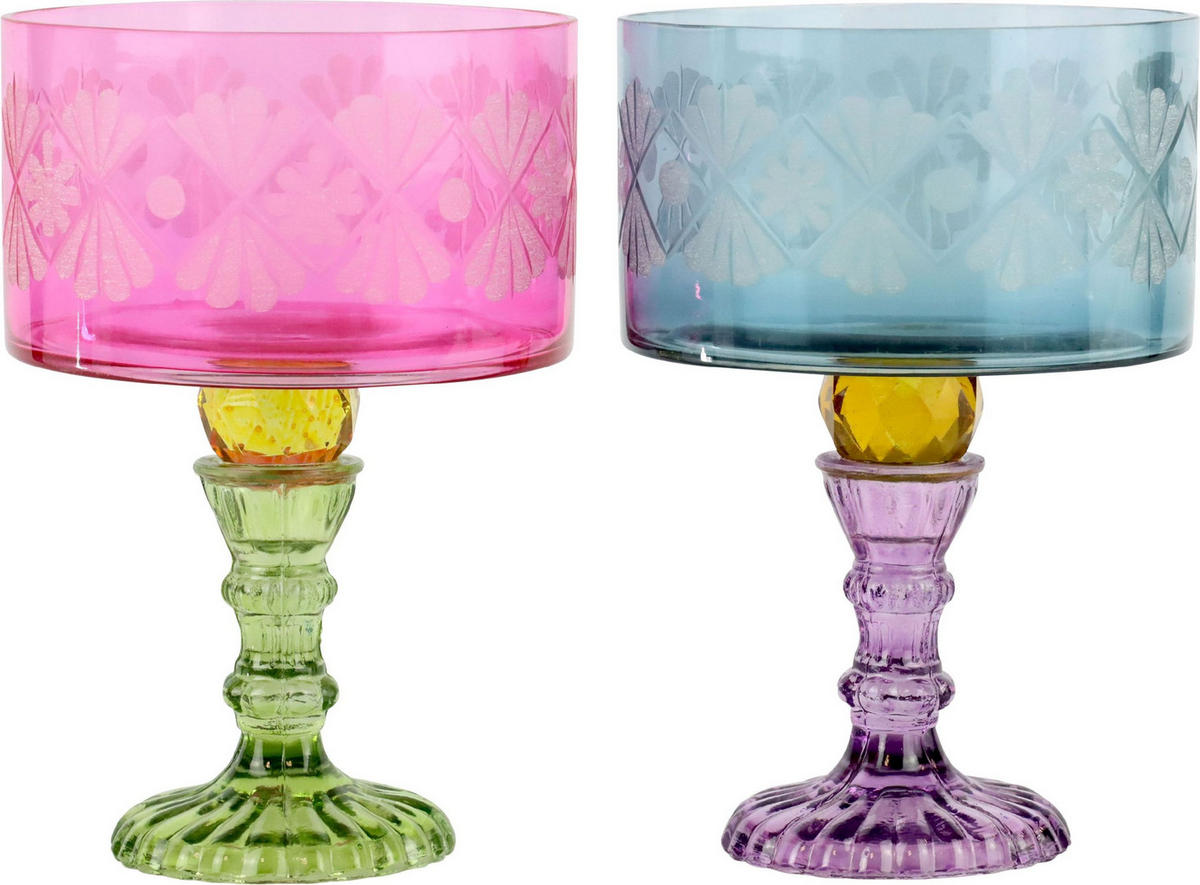 WINDLICHTER Floraison 2er-Set - Multicolor, Glas (21/14/21cm) - FURNARO