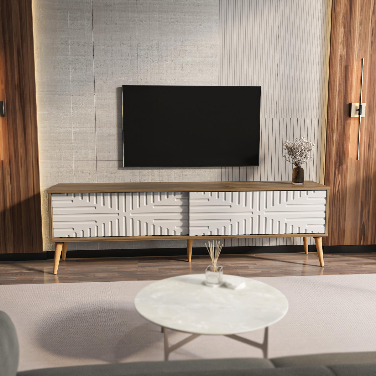 TV-LOWBOARD Riso - Braun/Weiß, Holzwerkstoff (180/54/35cm) - Decorotika