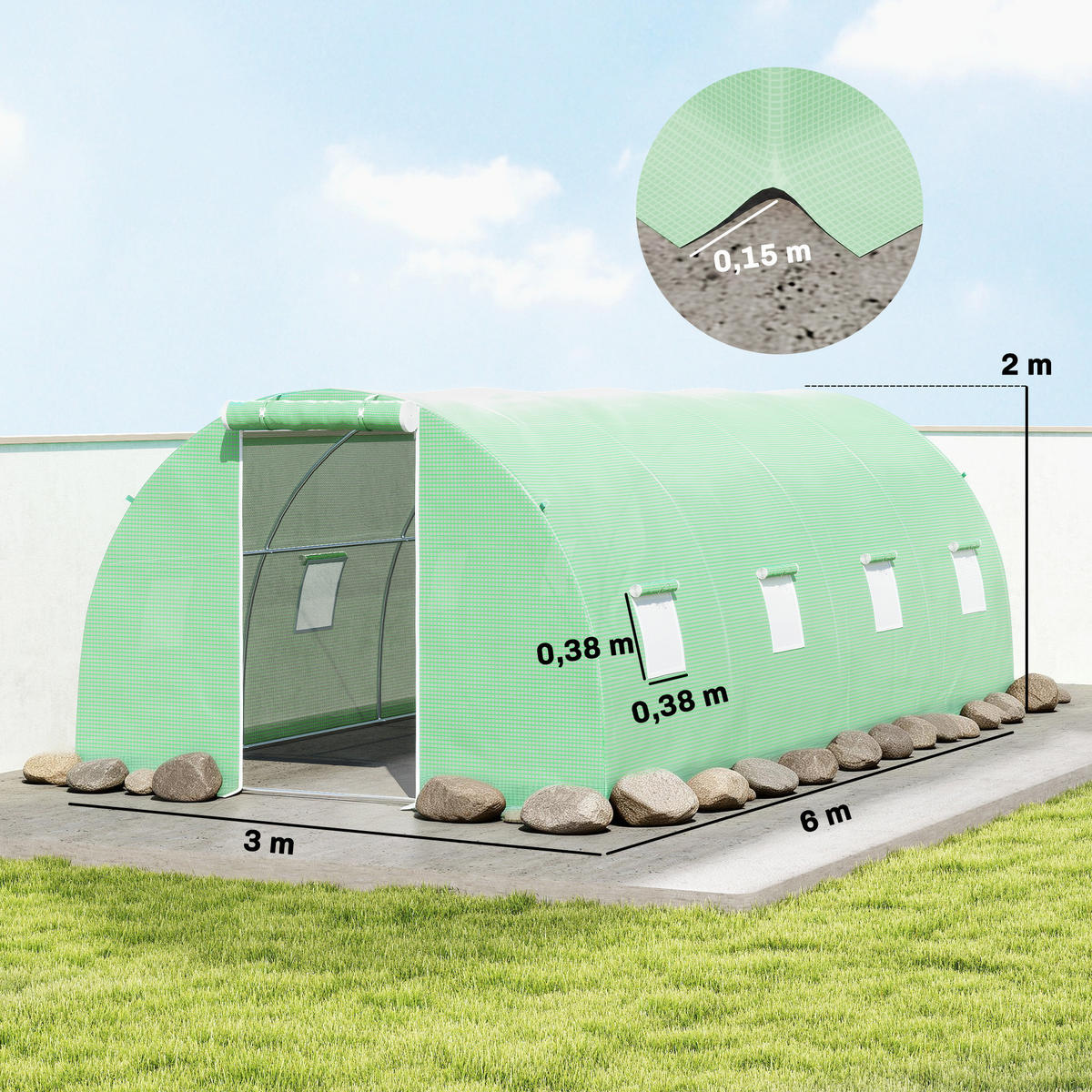 FOLIOVÝ SKLENÍK, zelený, pozinkovaná ocel, PE plast - zelená barva, plast (300/200/600cm) - Outsunny