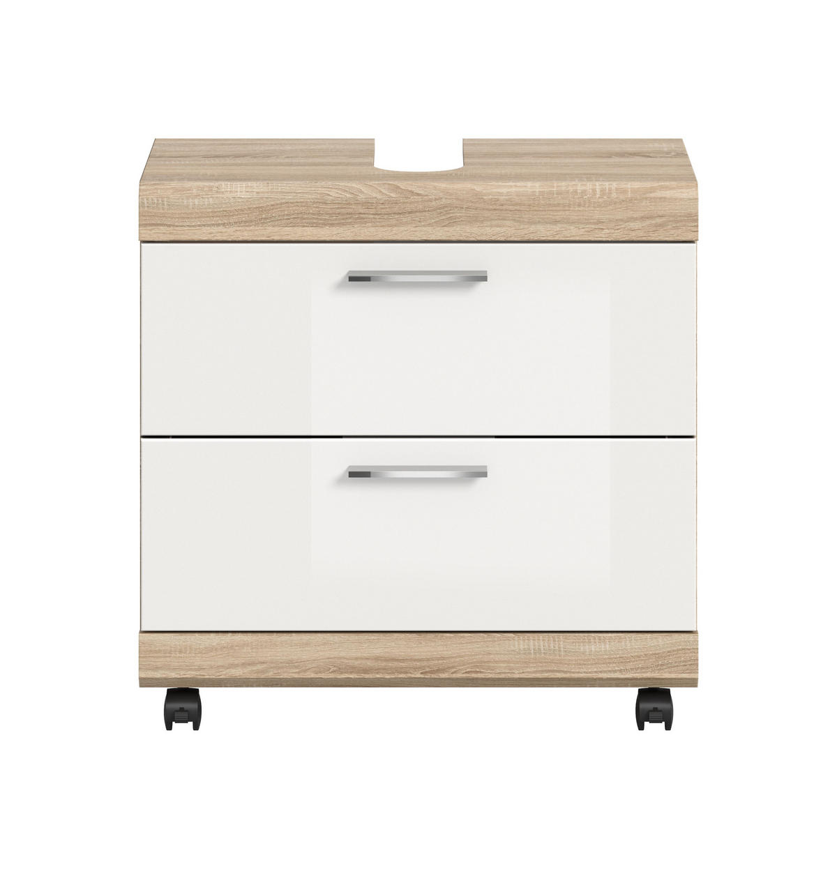 WASCHBECKENUNTERSCHRANK LAMBADA (B/H/T: ca. 60/60/34 cm) in Sonoma Eiche hell Nachbildung/weiß hochglanz - Sonoma Eiche, Holzwerkstoff (60/60/34cm)