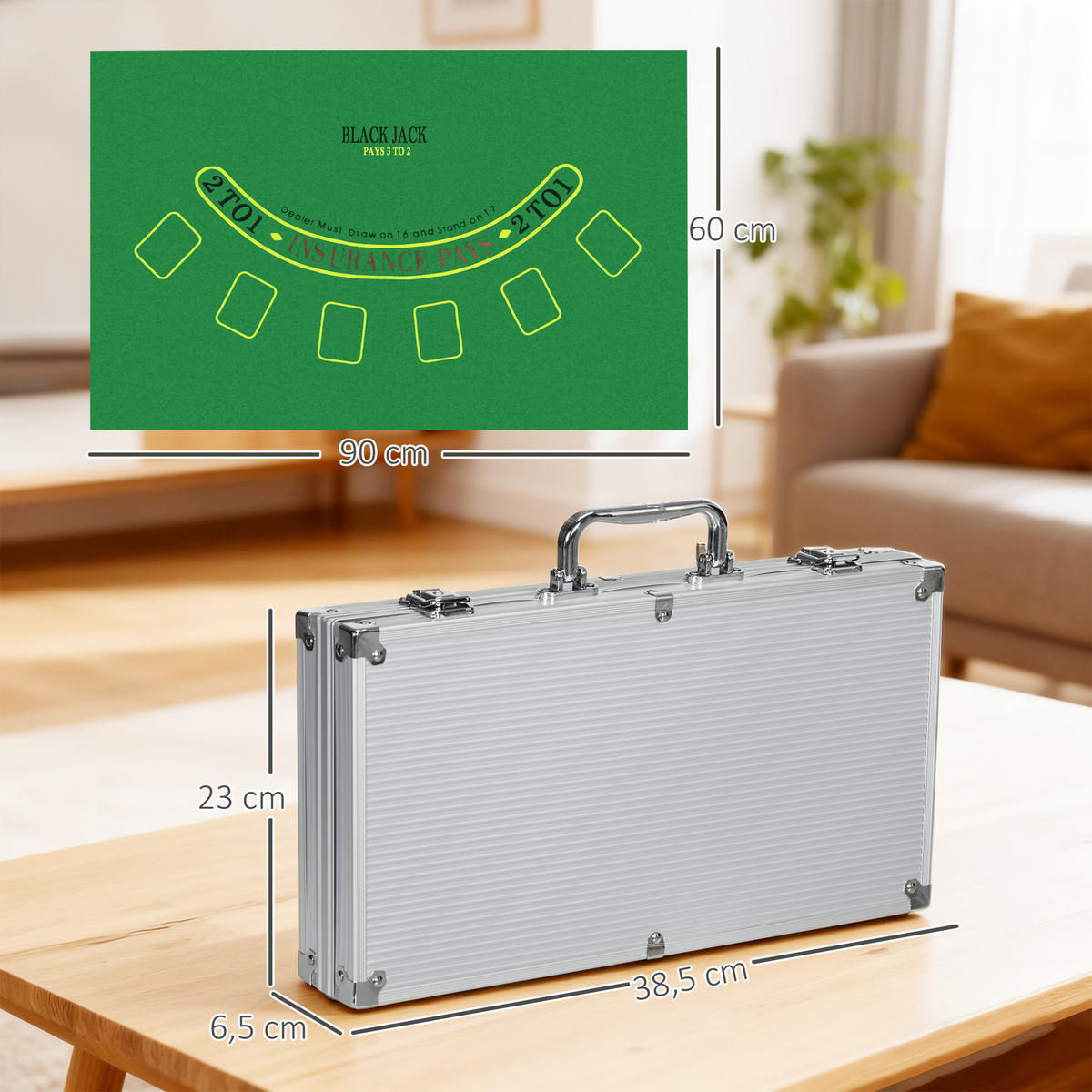 POKERKASETTE DE-18661 300 Jetons, abschließbar mit Filztisch - Silberfarben, Metall (23/38.5cm) - ComfortXL