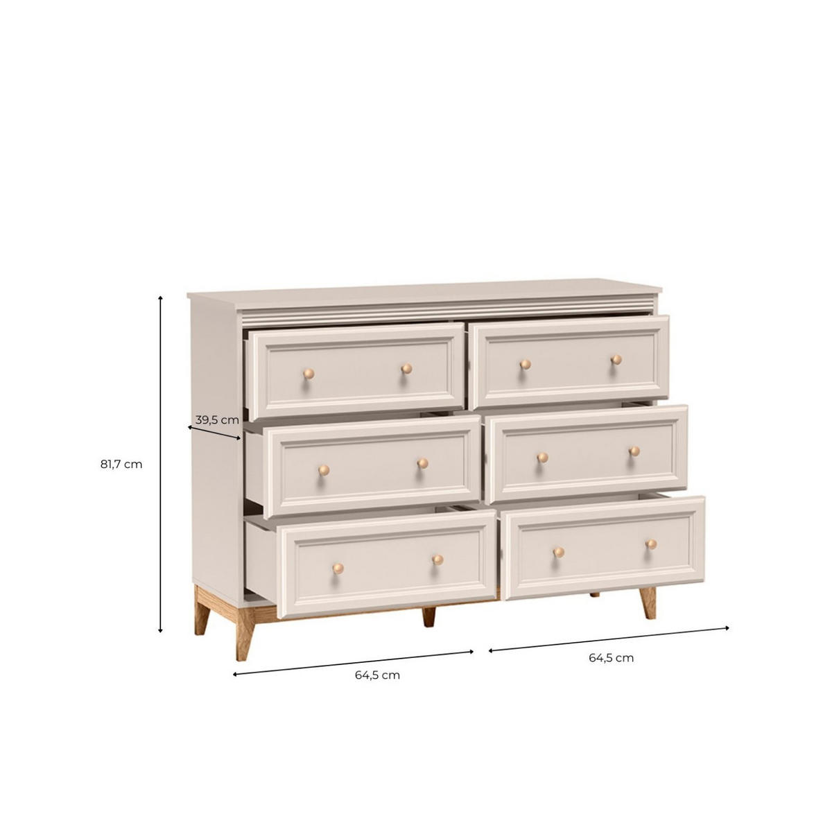KOMMODE Windsor W-3 135,5 x 100 x 40,5 cm Kaschmir - Kaschmir/Eichefarben, Eichenholz/Holzwerkstoff (135.5/100/40.5cm) - Koseto