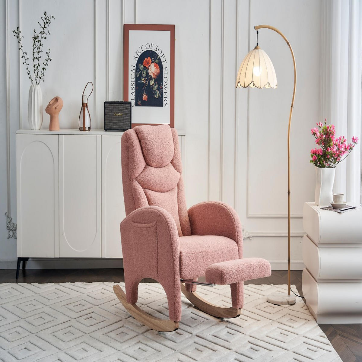 SCHAUKELSESSEL rosa Teddy-Stoff - Rosa, Kunststoff (125/101/66cm)