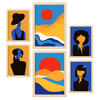 POSTER Set Mit 6 Wüstenjungen In Weibliche Zusammenfassung Ästhetische Dekorative Gemälde Für Ihr Wohnzimmer Zuhause A3 & A4 Rahmen Aus Hellem Holz - Beige, Papier (29/3cm) - Nacnic