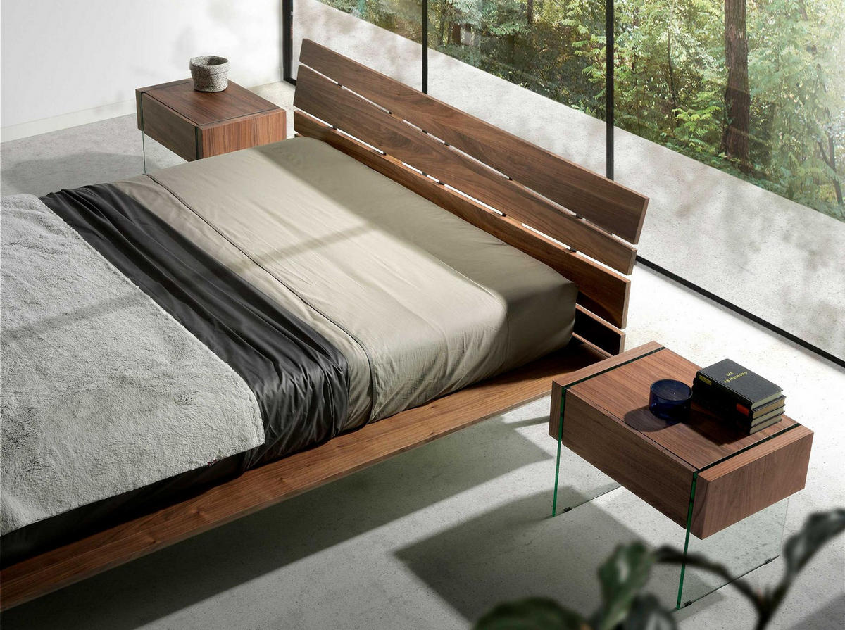 NACHTSCHRANK Nachttisch aus Nussbaum und gehärtetem Glas 58/39/43 cm - Transparent/Nussbaumfarben, Glas/Holz (58/43/39cm) - ANGEL CERDA