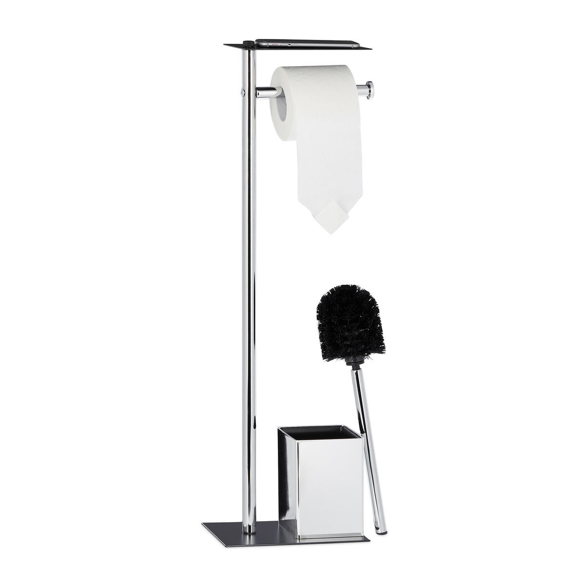 WC Garnitur - Silberfarben, Kunststoff/Metall (20/66.5/13.5cm) - Relaxdays