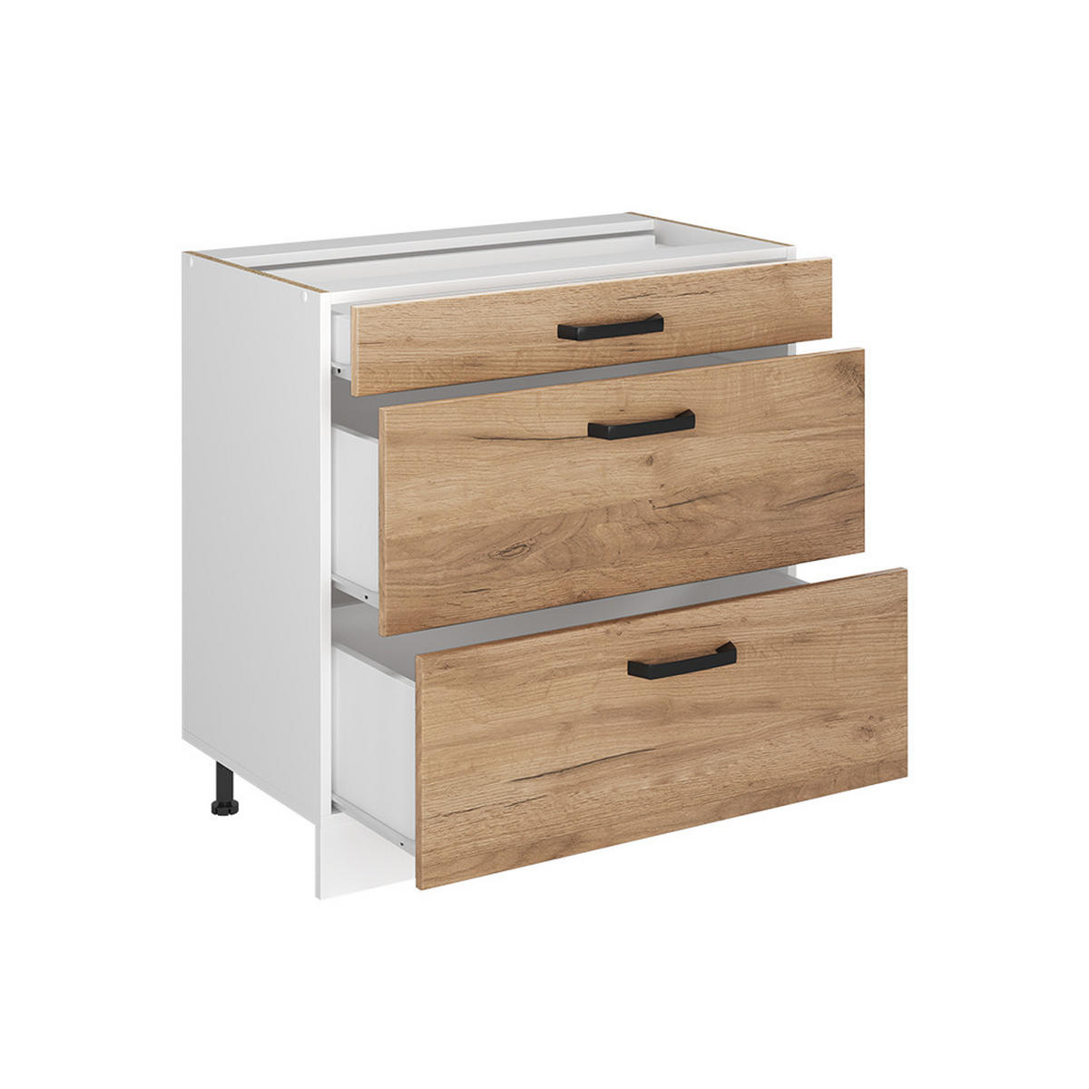 KUCHYNSKÁ SPODNÁ SKRINKA R-Line, Dub Goldkraft/biely, 80 cm s 3 zásuvkami Marmori työtaso - biela/farba duba, kompozitné drevo (80/81.6/60cm) - Vicco