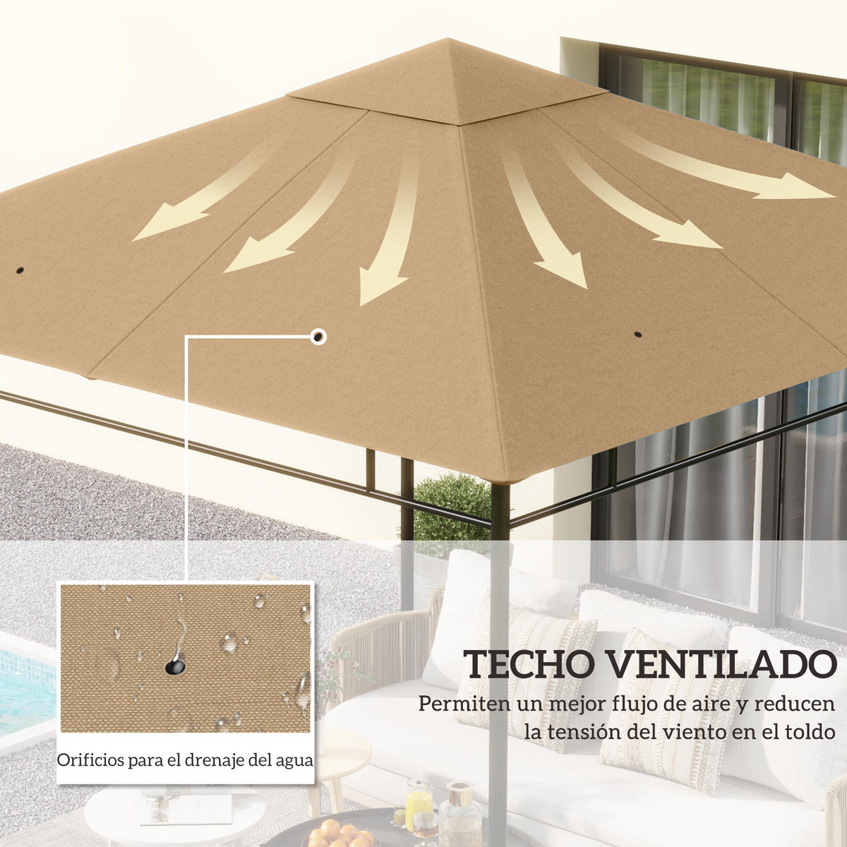 ERSATZDACH, 300x300 cm für Pavillon mit 8 Entwässerungslöchern, beige - Multicolor, Kunststoff (298/295cm) - FORIOUS