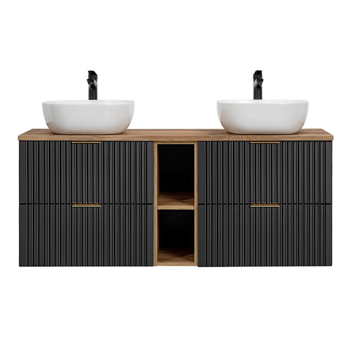 Thumbnail - Petits-meubles Doppelwaschtisch, Schwarz, Holzwerkstoff, 140.8x59x46 cm, Badezimmer, Badezimmerschränke, Waschtischkombi...