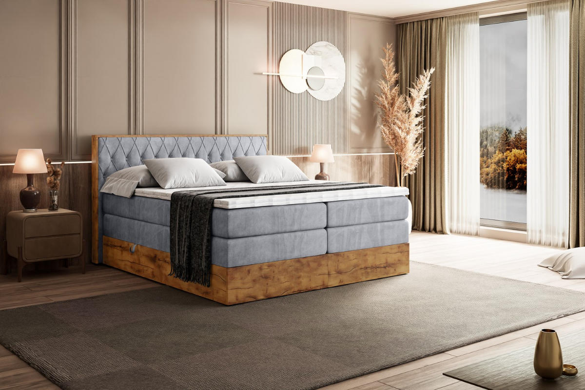 BOXSPRINGBETT mit Matratze H3|H4 und Lattenrost - LOLLI5 KING-120x200 - Grau Monolith - Grau, Holzwerkstoff (120/200cm) - ALTDECOR