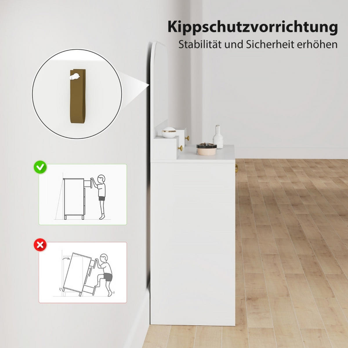 SCHMINKTISCH 80/40/135 cm Weiß aus Holz mit Spiegel - Weiß, Holz (40/135/80cm) - OKWISH