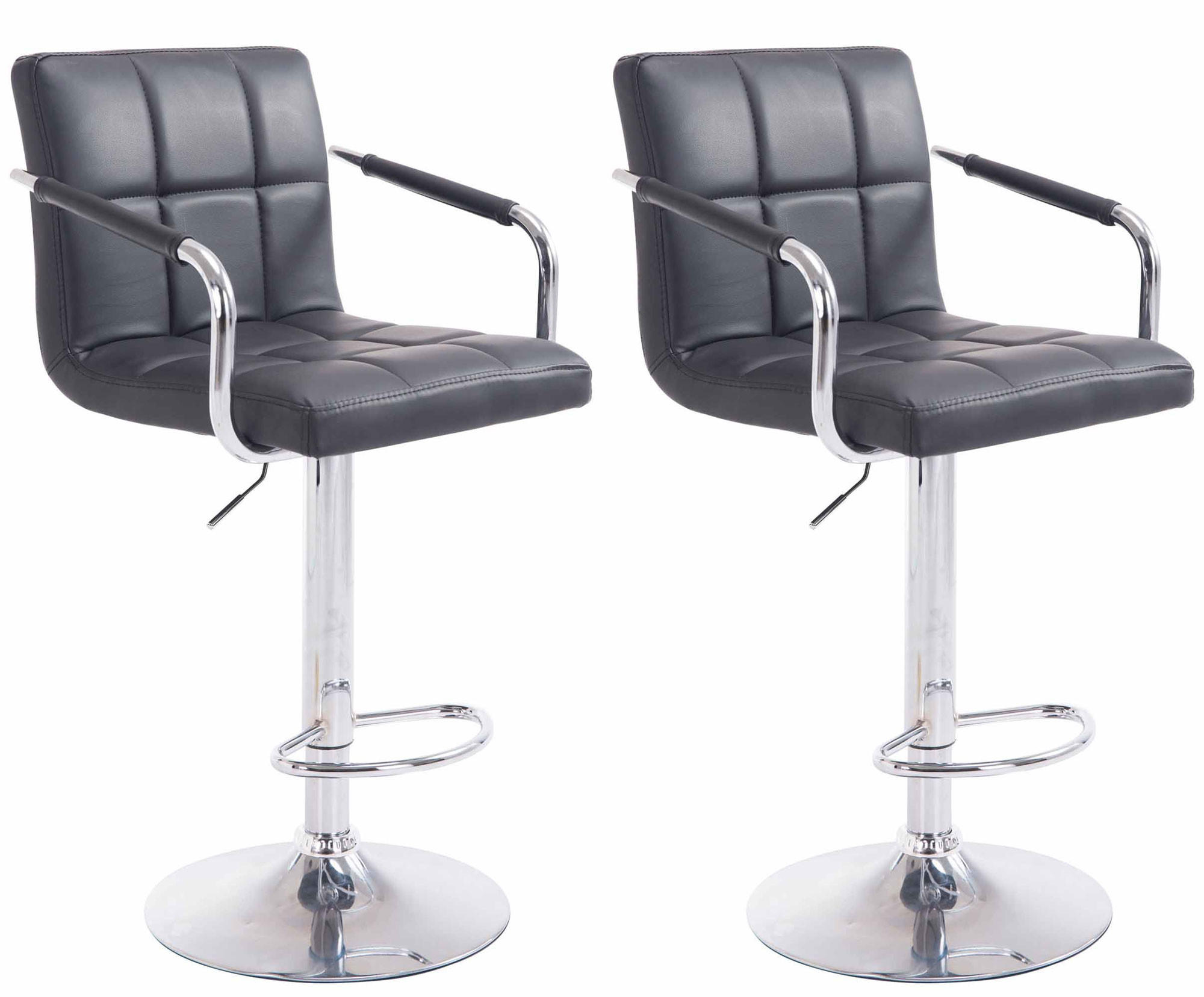 BARHOCKER 2er Set Lederlook Schwarz - Chromfarben/Schwarz, Textil/Metall (54/91/46cm) - CLP