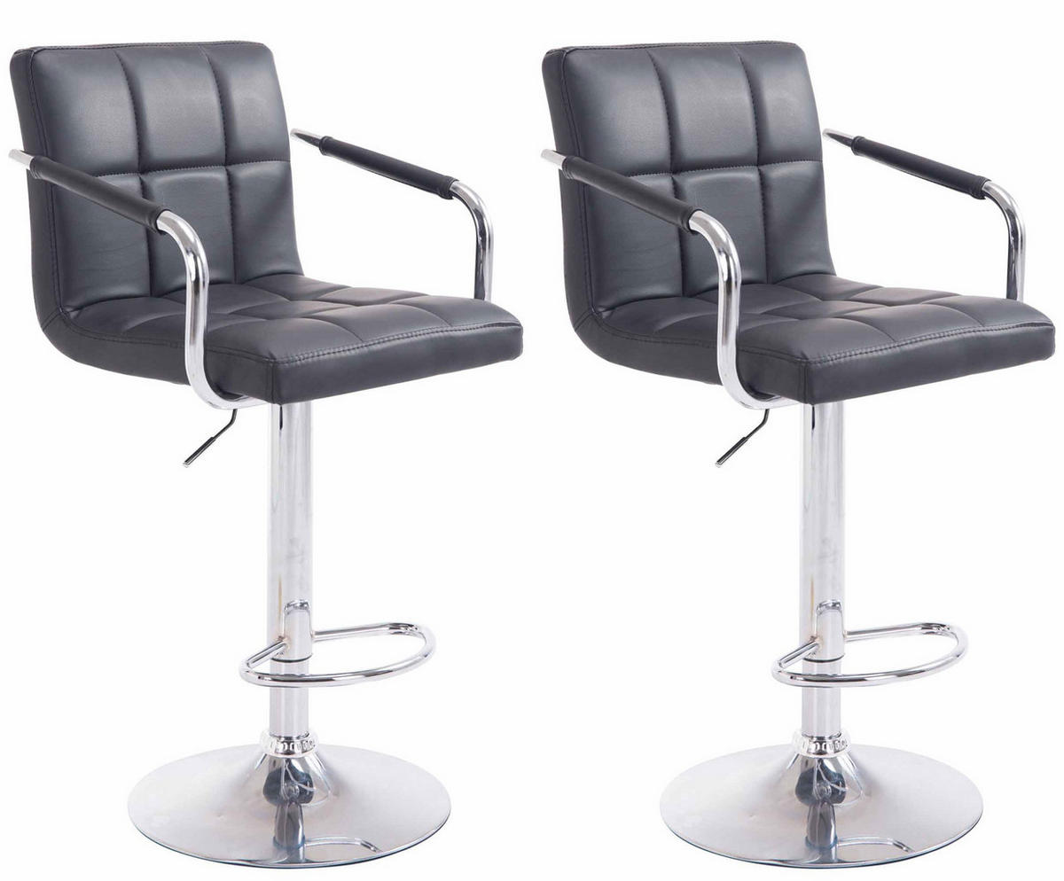BARHOCKER 2er Set Lederlook Schwarz - Chromfarben/Schwarz, Textil/Metall (54/91/46cm) - CLP