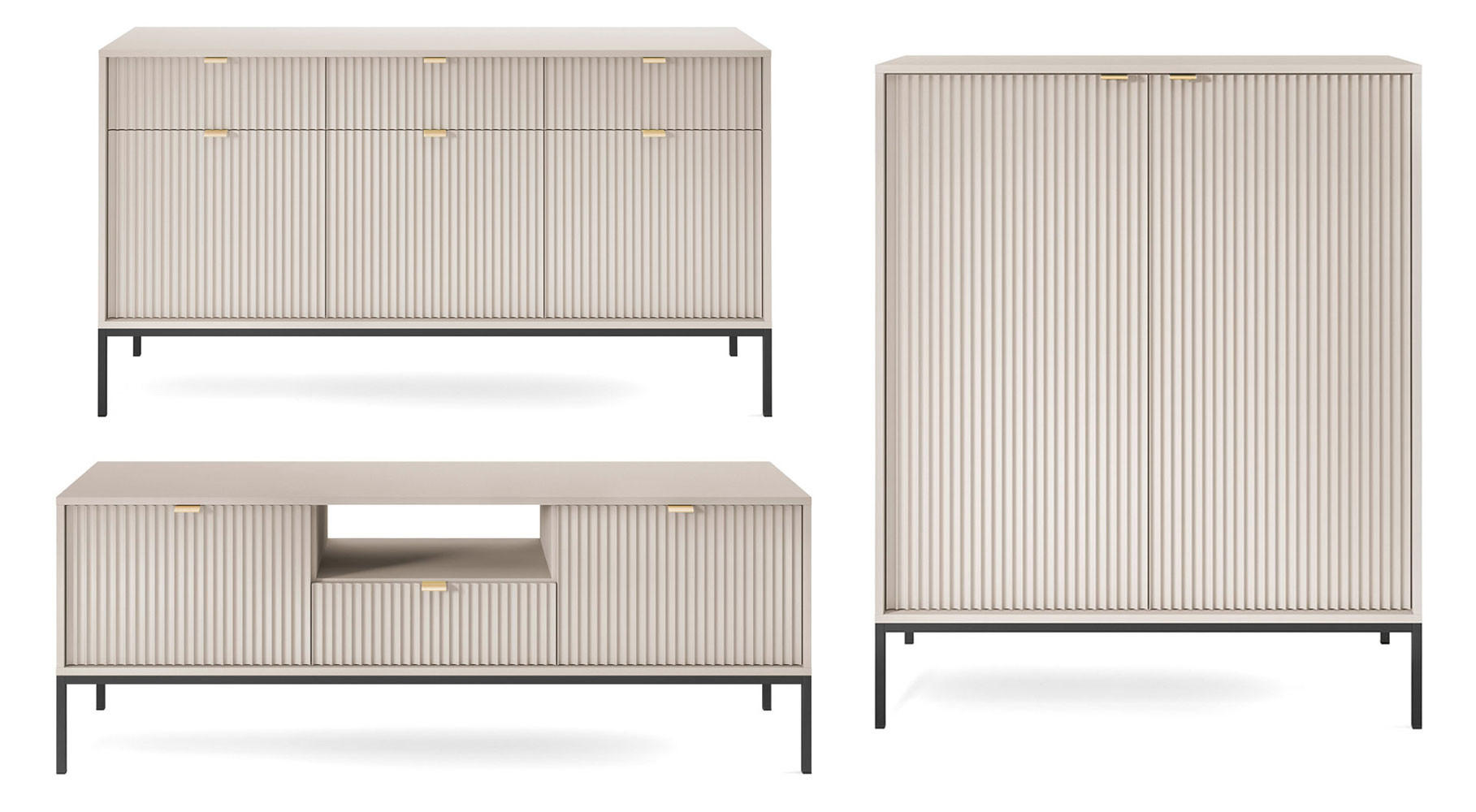 Feldmann-Wohnen Wohnzimmer-Set Kaschmir, Schwarz 412x125x39 cm