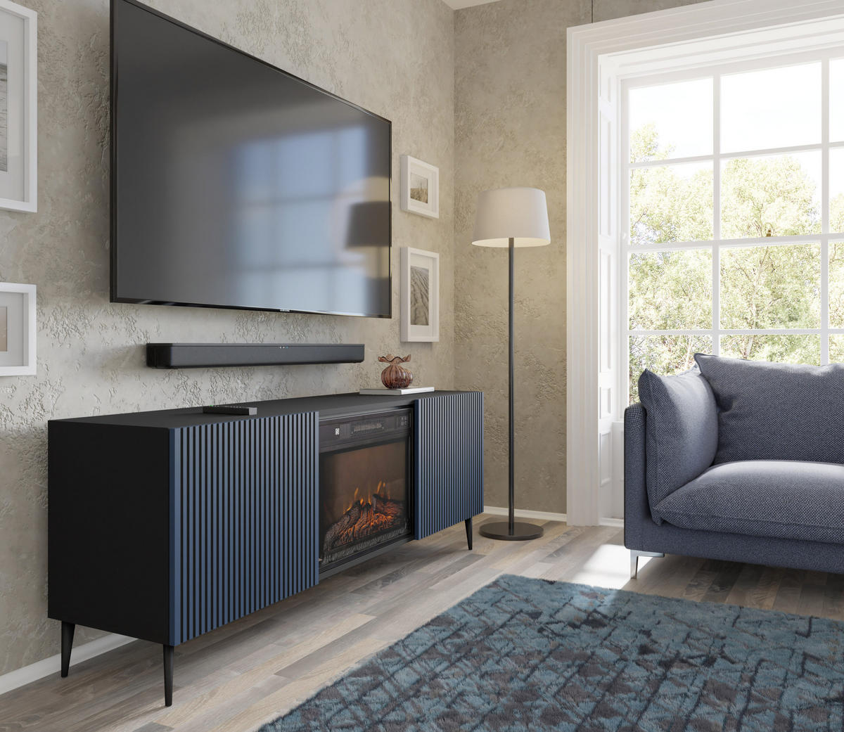KOMMODE Schwarz, Marineblau 170/63/42 - Schwarz, Holzwerkstoff (170/63/42cm) - RAUMHIRSCH FURNITURE