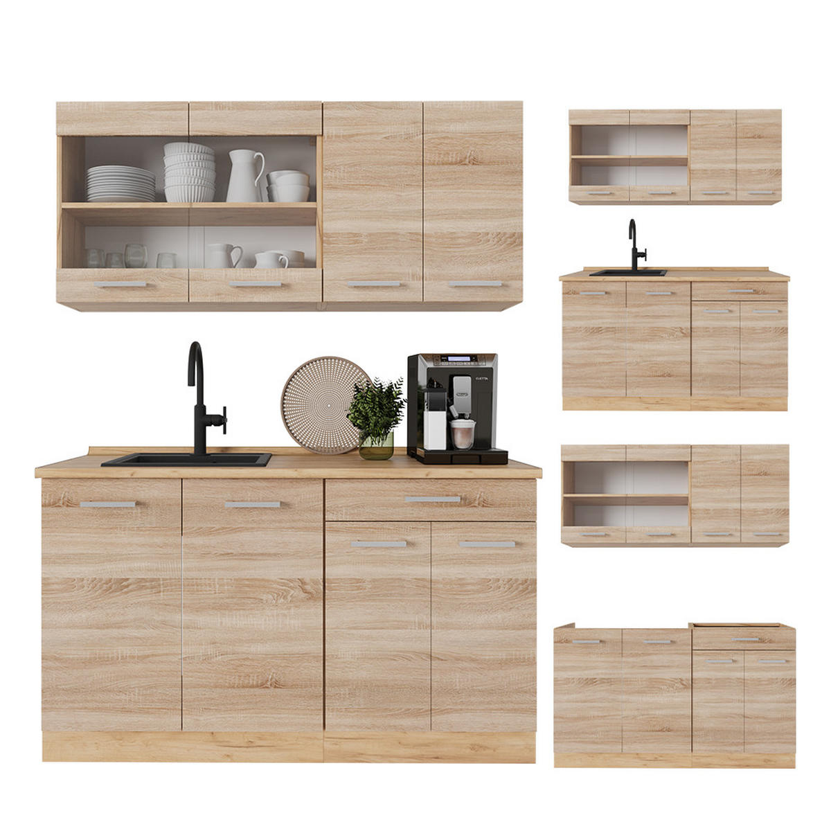 SINGLE KÜCHE R-Line Sonoma/Goldkraft Eiche 140 cm ohne Arbeitsplatte - Honigeiche/Sonoma Eiche, Holzwerkstoff (140/81.6/46cm) - Vicco