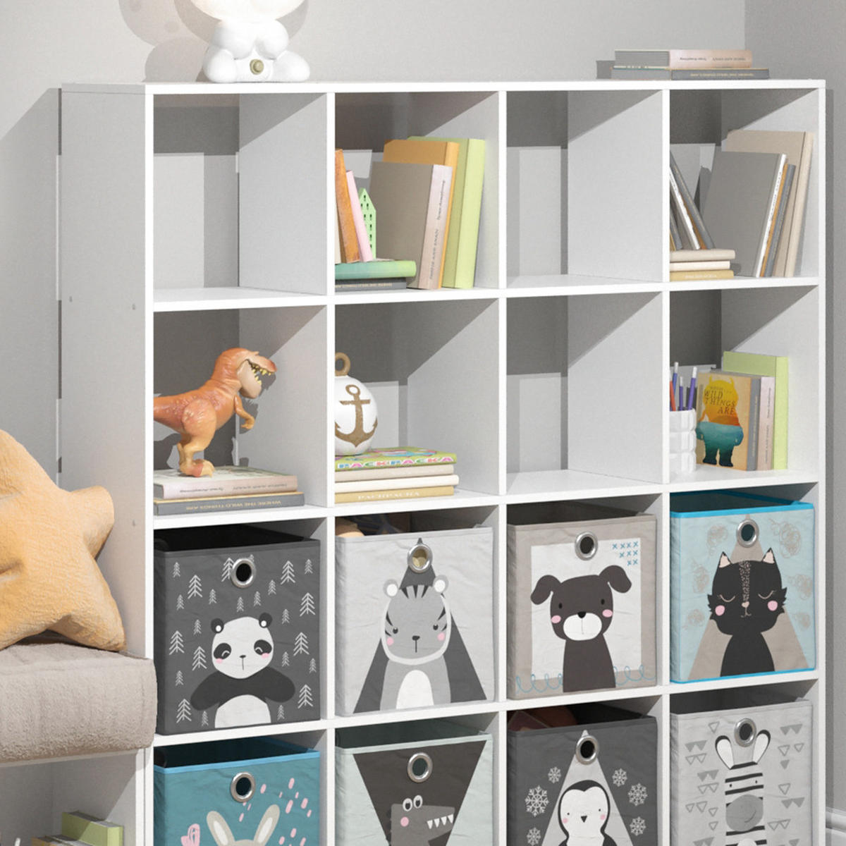 KINDERREGAL Karree Weiß 138.5 x 142.5 cm mit 8 Faltboxen - Weiß, Holzwerkstoff (138.5/142.5/29cm) - Vicco