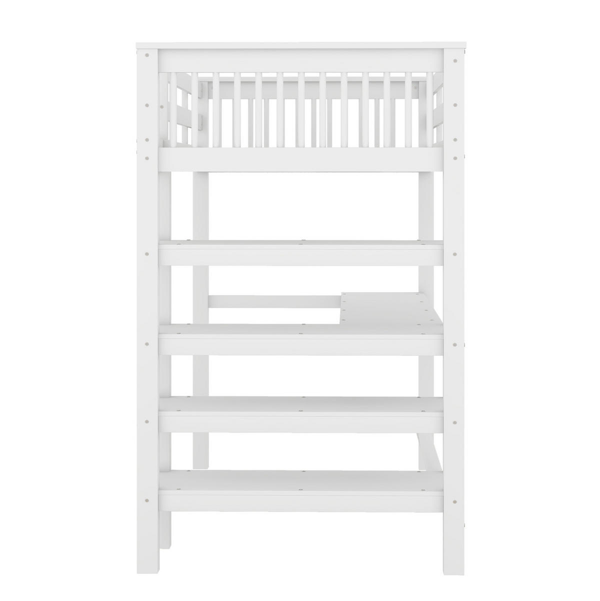 HOCHBETT aus Kiefer und MDF 90x200 cm Weiß mit Schreibtisch, Ablagefächern und Regalleiter - Weiß, Holzwerkstoff (90/200cm) - Modfu