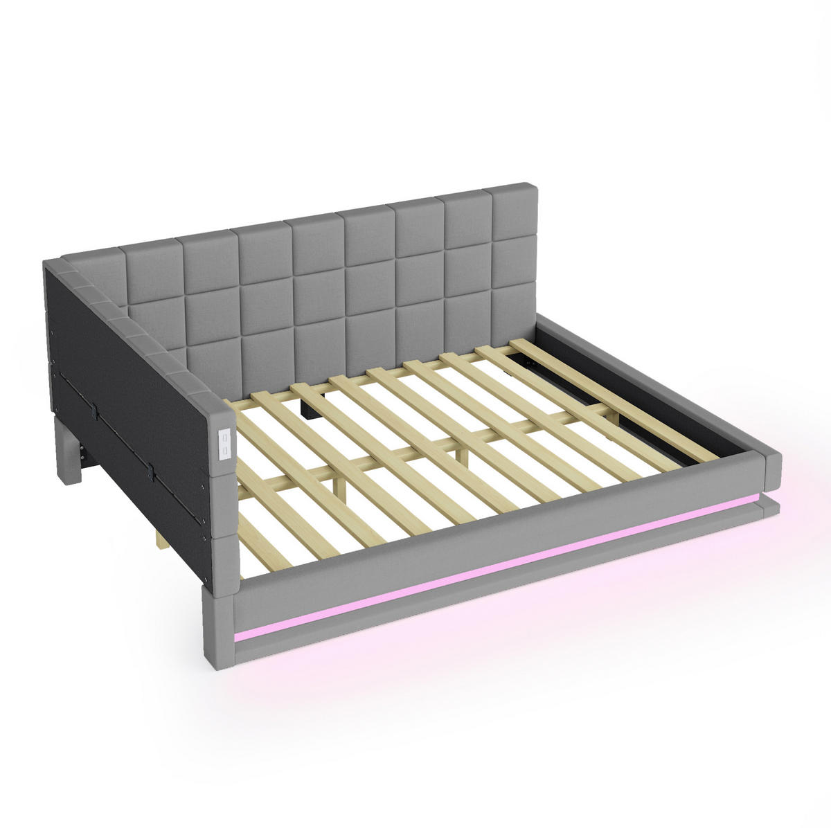 POLSTERBETT 160/200 cm Grau mit LED-Beleuchtung und USB-Anschluss - Grau, Textil (160/200cm) - Flora Grace