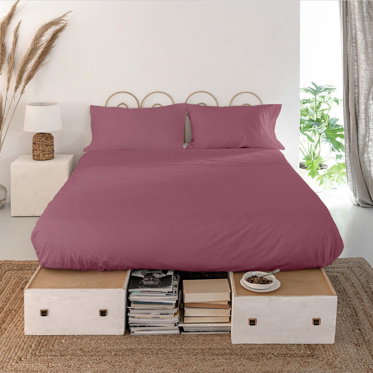 OBERBETTLAKEN basic 260x270 cm magenta - Magenta, Textil (260/270cm) - Happy Friday