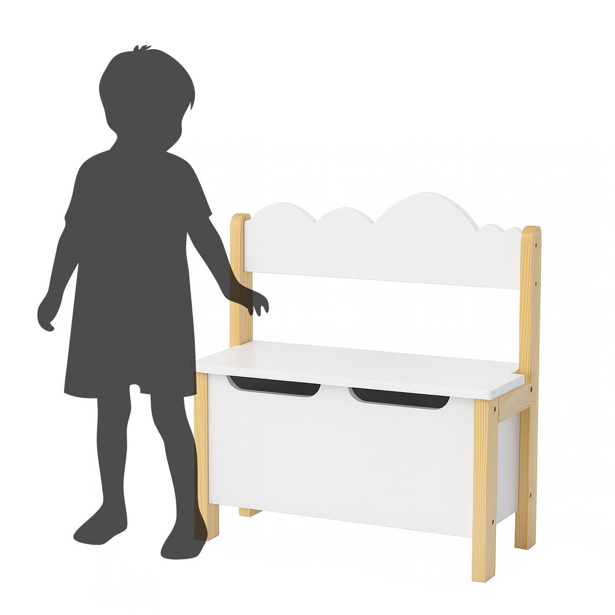 KINDERBANK - Naturfarben/Weiß, Holz/Holzwerkstoff (60/60/25cm) - Relaxdays
