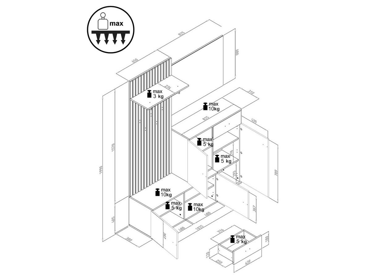 GARDEROBE COMO 148/199/38 cm - Weiß, Holzwerkstoff/Kunststoff (148/199/38cm) - moebel dich auf