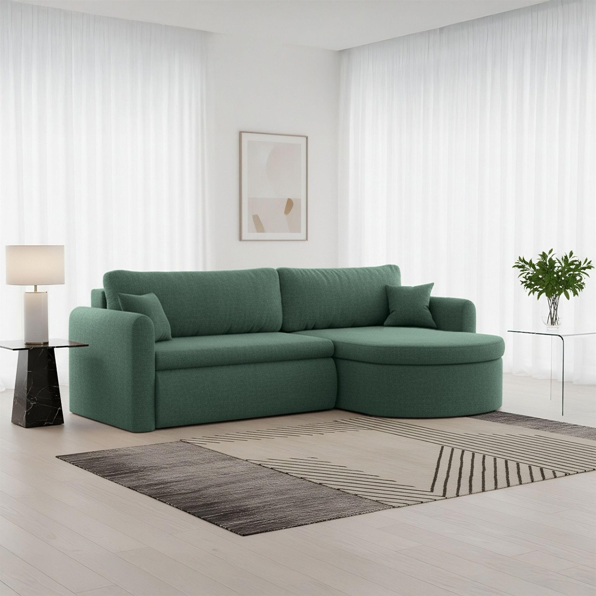 ECKSOFA Feliz In Faro - Grün, Holzwerkstoff/Textil (250/160cm) - Fun Möbel