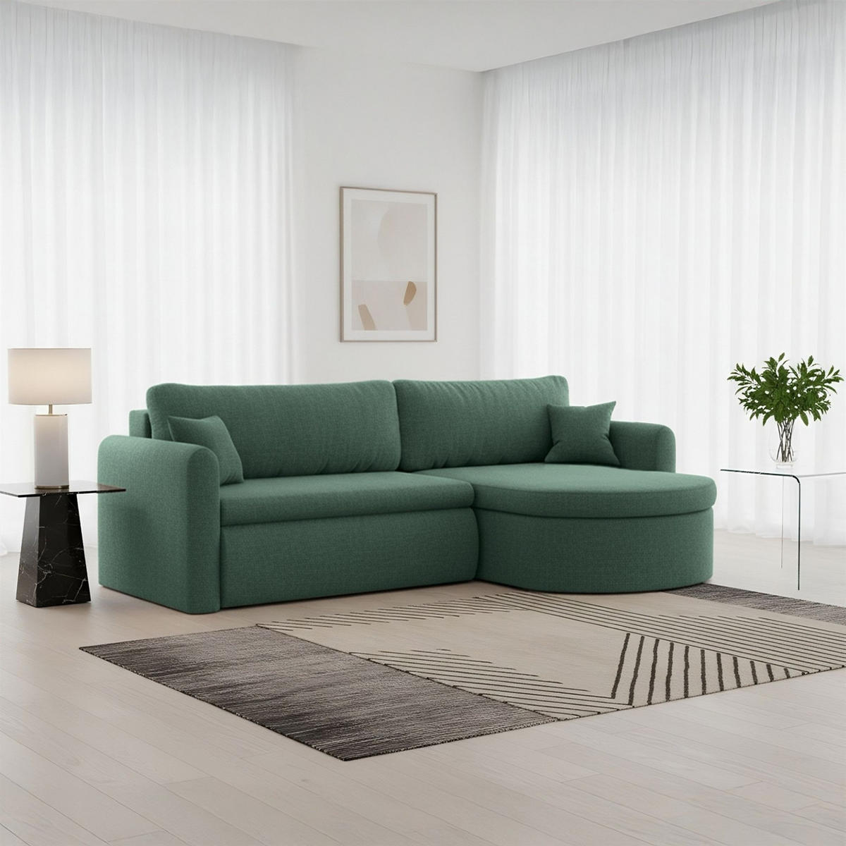 ECKSOFA Feliz In Faro - Grün, Holzwerkstoff/Textil (250/160cm) - Fun Möbel