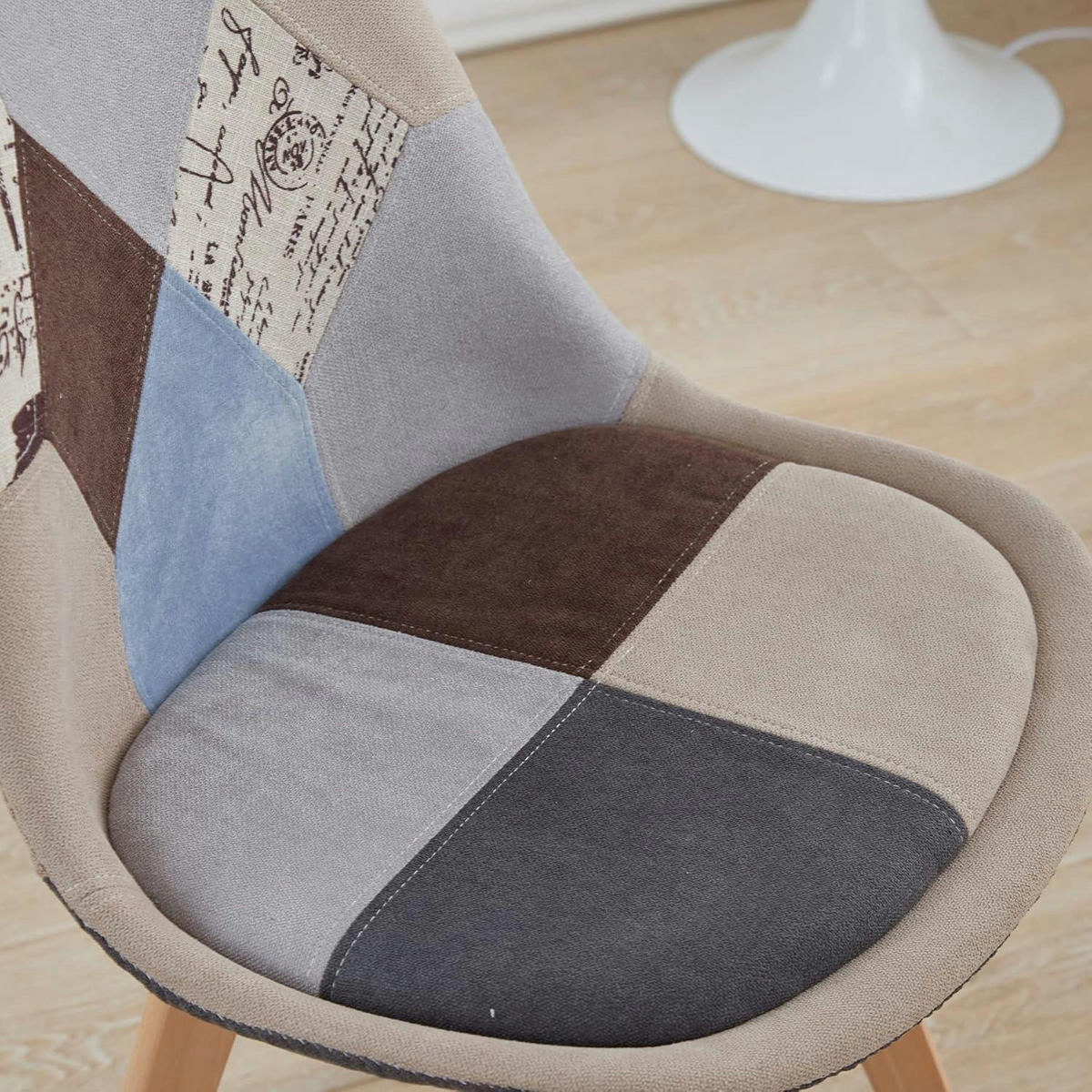 ESSZIMMERSTUHL 4-teiliges Set Patchwork Braun Stoff Massivholzbeine - Multicolor, Textil (49/83/42cm)
