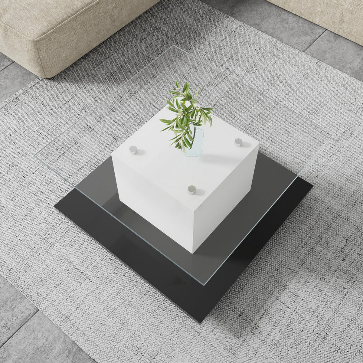 COUCHTISCH Hochglanzglas Beweglich Schwenkräder Modern Wohnzimmer - Weiß, Holz (92/89/10cm) - FLIEKS