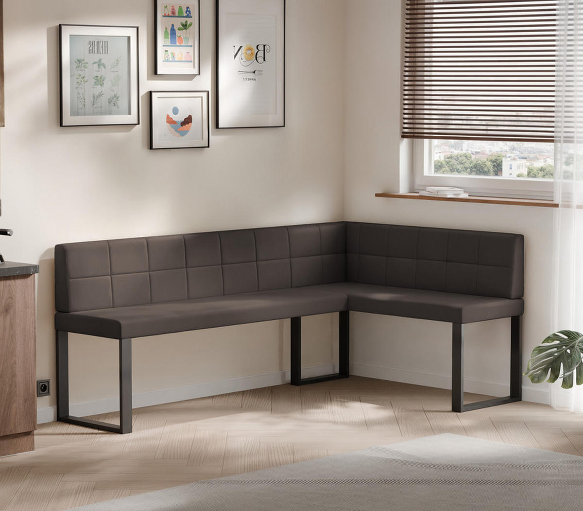 ECKBANK rechts SANA U Kunstleder gesteppt, 128/168 cm Braun - Braun, Kunststoff/Textil (128/168cm) - Idohome