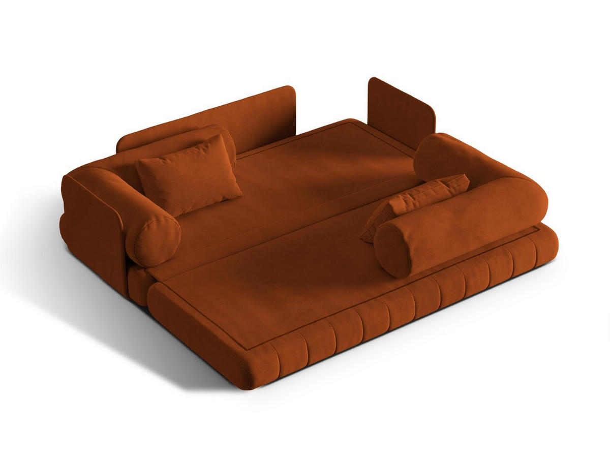 AUSKLAPPBARES-SOFA Kemi aus Samt terrakotta 3 Sitzplätze - Terracotta, Textil (95/70/206cm) - Cosmopolitan Design