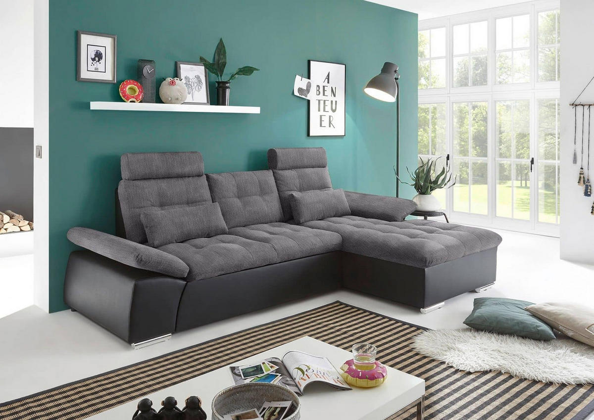 ECKSOFA mit Schlaffunktion und verstellbaren Armlehnen - Chromfarben/Anthrazit, Kunststoff/Textil (170/268cm) - ed exciting design