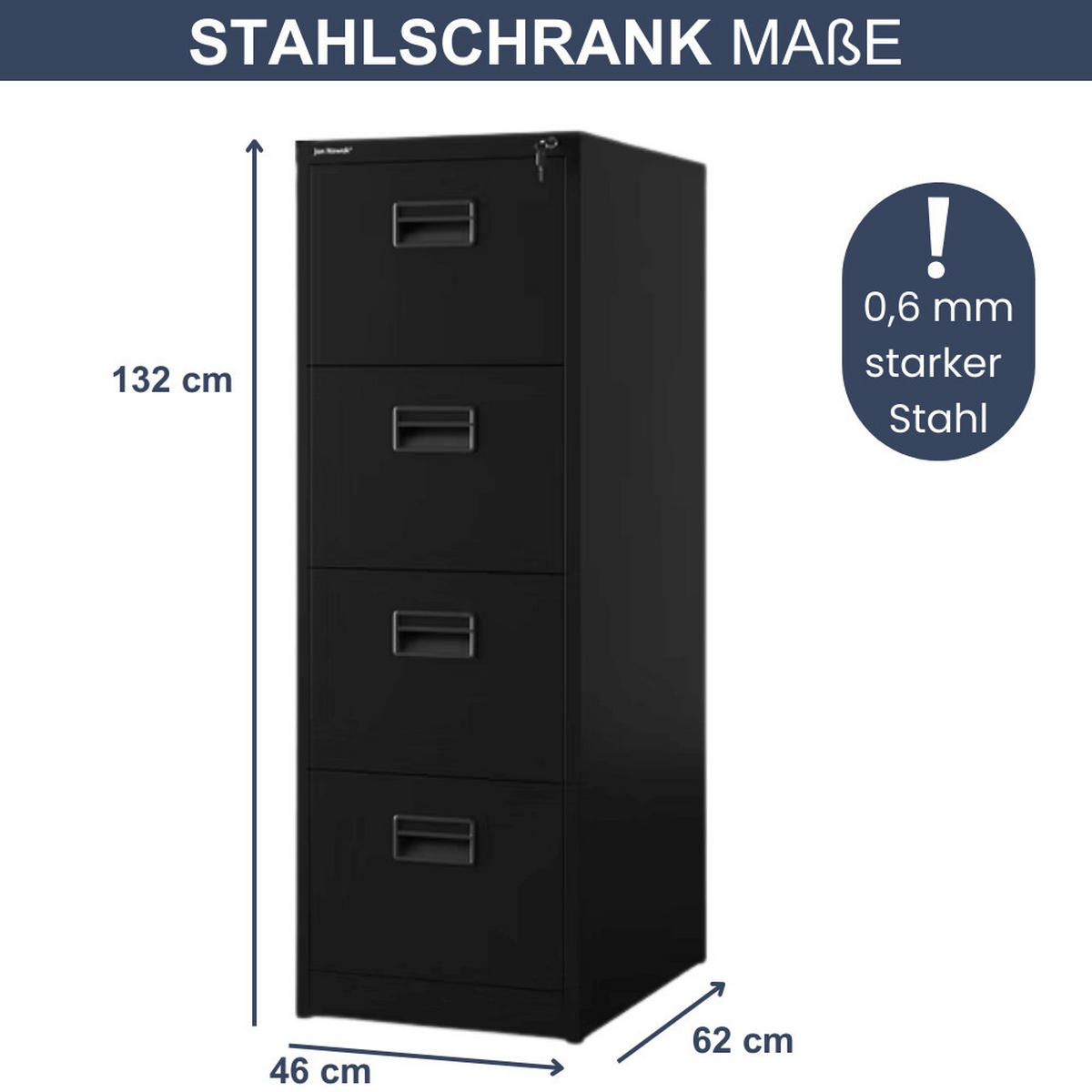 HÄNGEREGISTERSCHRANK abschließbar TION 4 Schubladen 132x46x62cm Schwarz - Schwarz, Metall (46/132/62cm) - DELUKE