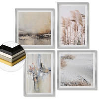 WANDBILDER 4er Set - 50x50 cm & 40x60 cm Silberner Rahmen - Abstrakte Vegetationsmuster - Silberfarben, Kunststoff (50/50cm) - ArtPrintCave