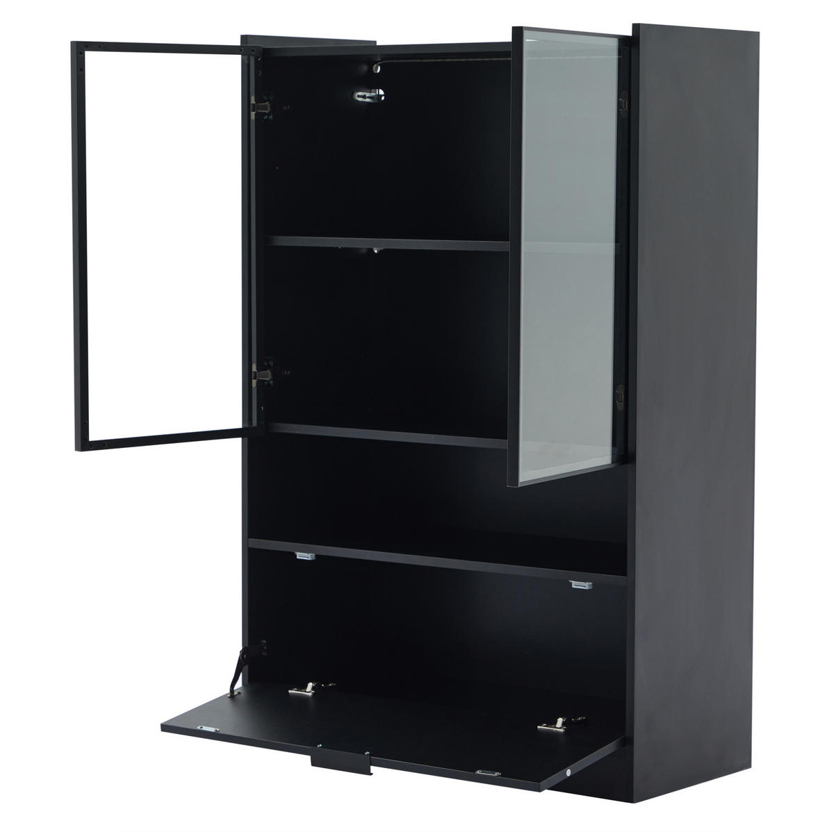 VITRINA 35/80/120 cm crna od iverice sa staklenim vratima i LED rasvjetom - crna, drvni materijal (80/120/35cm) - OKWISH