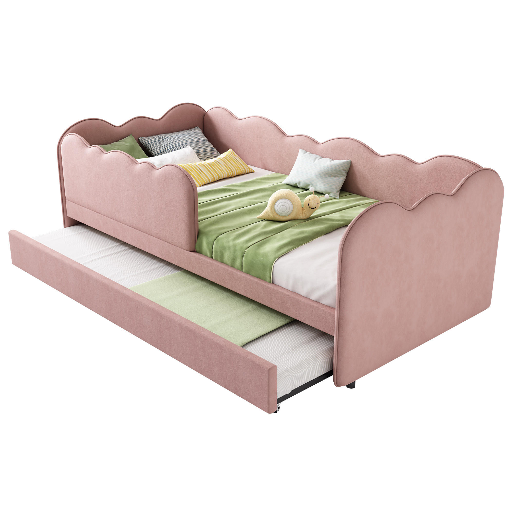 SAMT-POLSTERBETT 90/190 cm in Rosa mit Ausziehbett und gepolstertem Kopfteil - Rosa, Textil (90/190cm) - BEAOK
