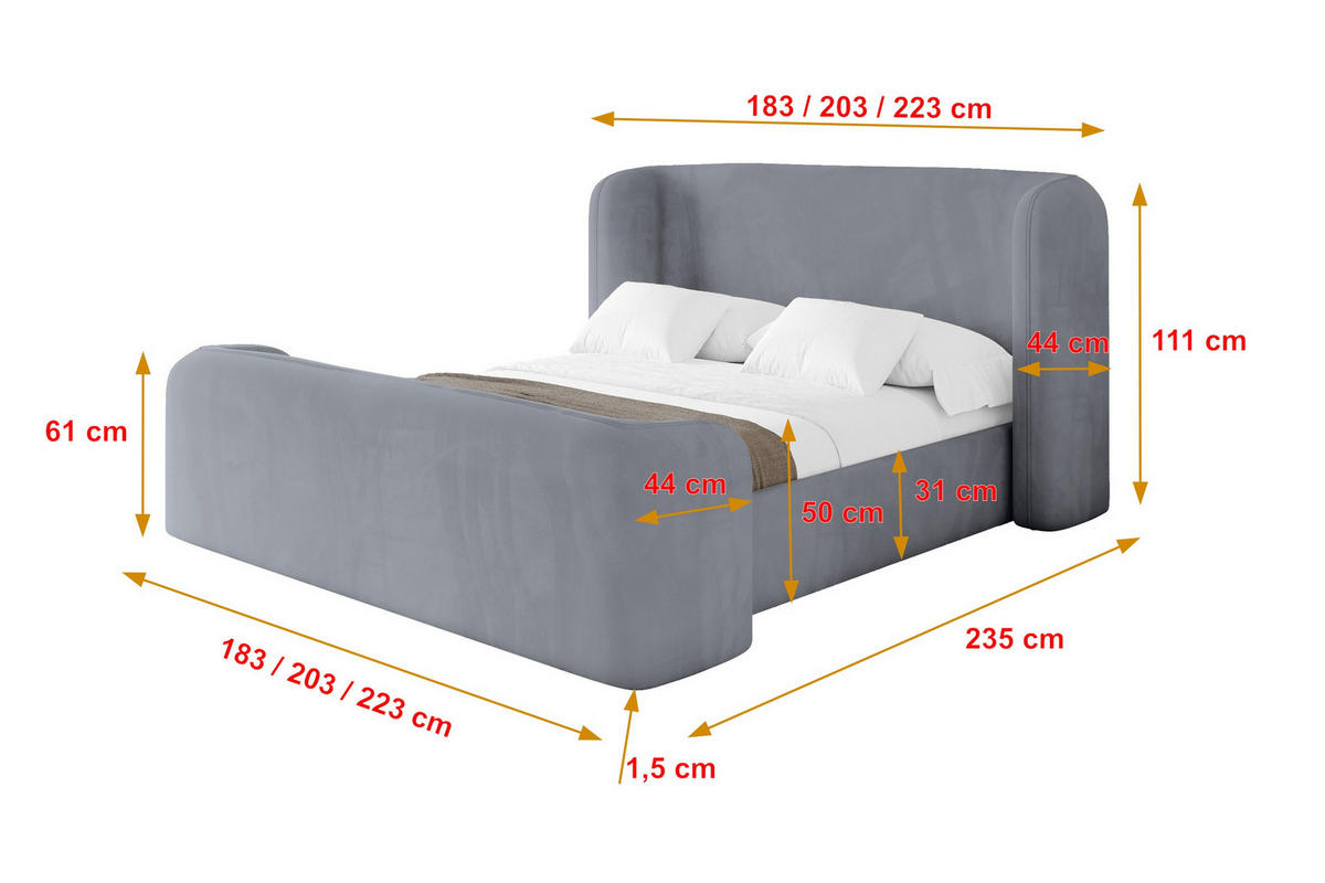 POLSTERBETT mit Bettkasten, Fußteil und Lattenrost, Boxbett ohne Matratze - ESTI-Z 160x200 Grau - Grau, Holzwerkstoff/Textil (160/200cm) - ALTDECOR