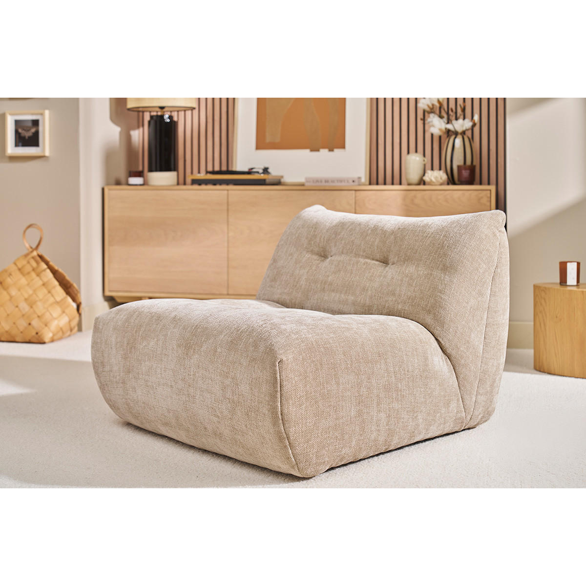 LOUNGE-SESSEL Stoff Samteffekt Taupe BUMPY - Taupe, Textil (102/66/87cm) - Miliboo